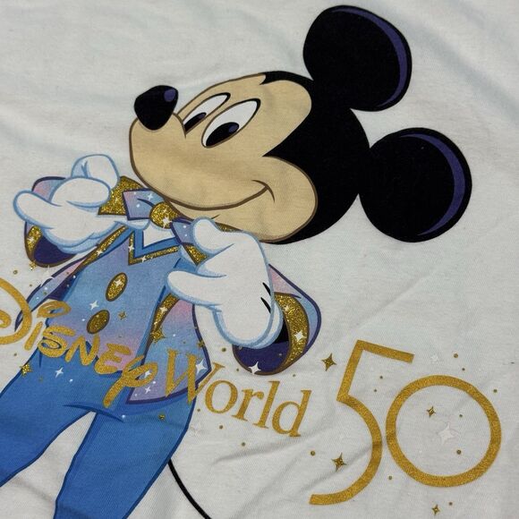 Disney Walt Disney World 50th Anniversary Mickey Mouse T-Shirt White Adult Sz S - Picture 3 of 6